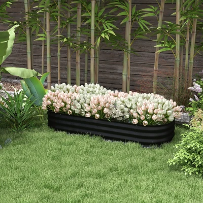 Outsunny Erhöhtes quadratisches Gartenbeet aus modularem Stahl für Gemüse, Pflanzen, Blumen, Abmessungen 150 x 62 x 30 cm, Schwarz