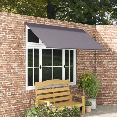 Outsunny Markise manuell ausziehbares Vordach Einstellbarer Neigungswinkel 300 x 120 cm UV-Schutz Aluminium Polyester Dunkelgrau