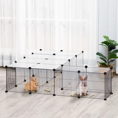 PawHut Kleintiergehege DIY Design modularer Käfig für Meerschweinchen Kaninchen Chinchillas kleine Haustiere 27 Paneele Schwarz