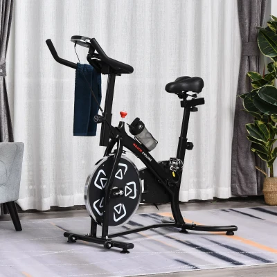 HOMCOM Heimfahrrad Fitnessfahrrad Indoor-Fahrrad mit LCD-Multifunktionsdisplay Heimtrainer verstellbarer Sitz und Lenker Stahl Schwarz