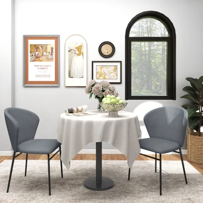 HOMCOM 2er Set Esszimmerstühle mit gepolsterter Sitzfläche in Leinenoptik, stabile Stahlbeine, modernes Design, grau