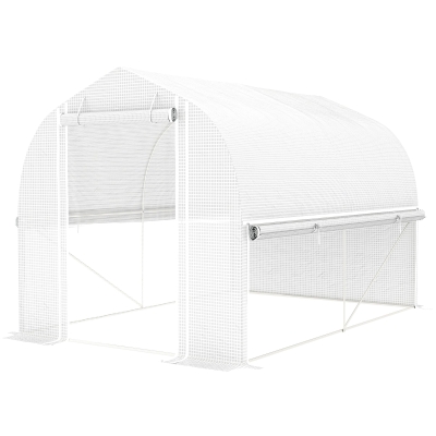 Outsunny 3 x 2 x 2 m Polytunnel-Kas met Oprolbare Zijwanden, UV-resistente Kunststoffolie en Stalen Frame, Wit