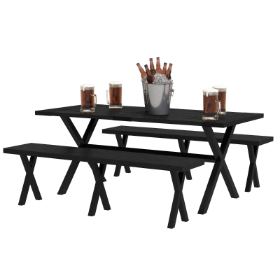 Outsunny Ensemble de bière de jardin pour 6 personnes, résistant aux intempéries, imitation bois, cadre en aluminium, noir