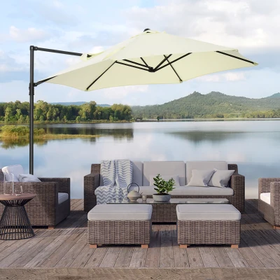 Outsunny Freitragender Sonnenschirm achteckig Stahlmast Durchmesser 256 cm Beige