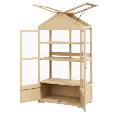 Outsunny Serre avec Étagère, Fenêtre de Toit, Porte Verrouillable, Acrylique, Cadre en Bois, 100 x 56,5 x 178 cm