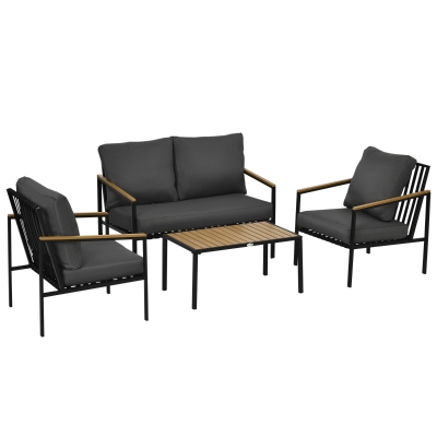 Outsunny Gartenmöbel-Set 4-teilig 4 Personen mit 2-Sitzer-Sofa Sesseln und Couchtisch Schwarz Stahlgrau