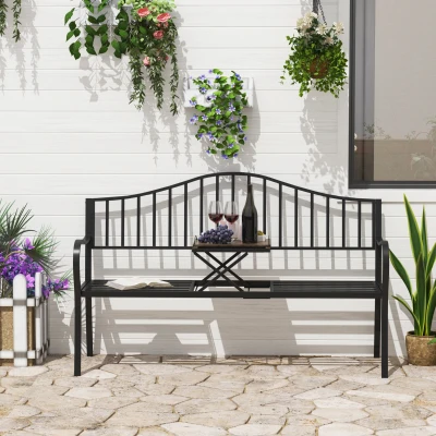 Outsunny Metal Bench with Table 160x53x95cm