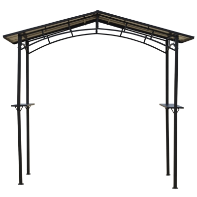 Outsunny Gartenpavillon 2,5 x 1,5 m - Grillunterstand - 2 Seitenshelves - Grilldach - schwarzes Metallpolycarbonatdach