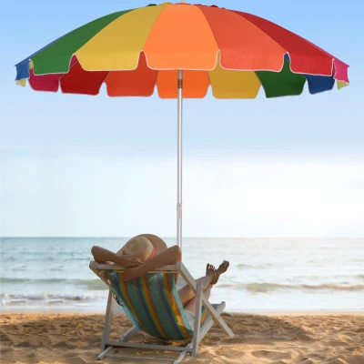 Outsunny Strand Sonnenschirm neigbarer runder Ø 223 cm hochdichter UV-beständiger Polyesterstoff demontierbarer Aluminiummast inkl. Tragetasche Multicolor