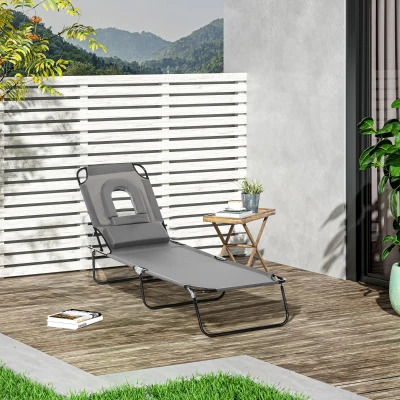 Outsunny Sonnenbett klappbarer Liegestuhl mit 4 Positionen Lesestuhl 3 Kissen Grau