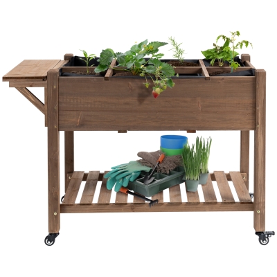Outsunny Hochbeet auf Standfuß - Gemüsegarten auf Rollen - Regal, Klappbarer Tisch, Bewässerungseinsätze, Entwässerungsvlies Inklusive - Vorbehandeltes Tannenholz