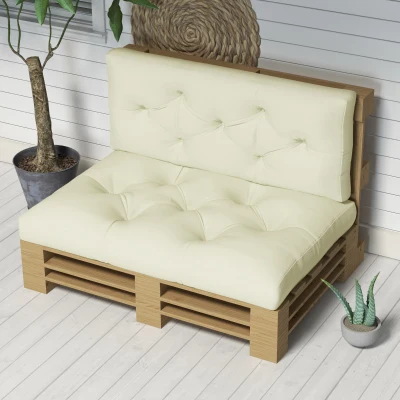 Outsunny Set aus 2 Sitz- und Rückenkissen für Gartenbank, Sitzbank, Palette 2 Plätze Abm. 120L x 80B x 12H cm Polyester Creme