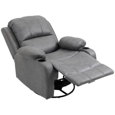 HOMCOM Fauteuil Relaxant avec Repose-pieds et Fonction de Relaxation, incl. Porte-gobelet, Fauteuil de télévision, 87 cm x 95 cm x 102 cm, Gris