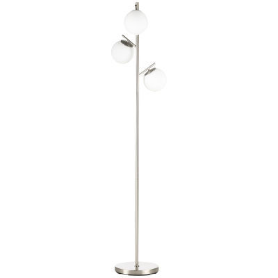HOMCOM Lampadaire avec 3 Globes en Verre, E 27, Interrupteur au Pied, Argent + Blanc