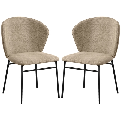 HOMCOM 2er-Pack Esszimmerstühle mit gepolstertem Sitz aus Leinenoptik-Stoff, stabile Stahlbeine, modernes Design, helles Braun