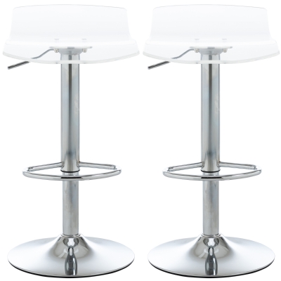 HOMCOM Set mit 2 zeitgenössischen Design-Barhockern, transparente Acryl-Sitzfläche und verchromtes Metallgestell - 360° drehbar - höhenverstellbar mit Fußstützen - transparent