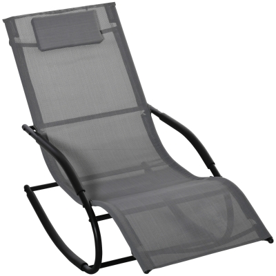 Outsunny Schaukelstuhl mit ergonomischem Rocking Chair mit Kopfstütze und Armlehnen verzinktes Metall Textilen Grau