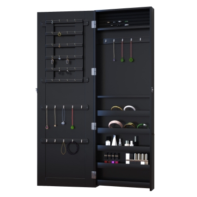 HOMCOM Wand-Schmuckschrank mit zeitgemäßem Design und Spiegel 37B x 10T x 112H cm Schwarz