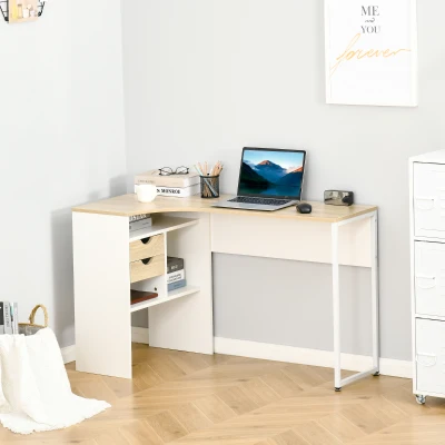 HOMCOM Eckschreibtisch Computertisch mit Schubladen Multi-Rangement in Holzoptik Eiche Weiß