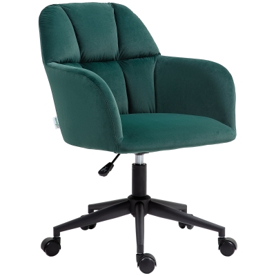 Vinsetto Chaise de bureau, ergonomique, réglable en hauteur, pivotante, effet velours, jusqu'à 120 kg, Vert