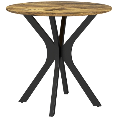 HOMCOM Table de cuisine pour 2 personnes, ronde, cadre en acier revêtu de poudre, Ø78 cm, Marron Rustique