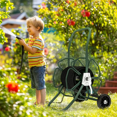 Outsunny Gartenschlauch-Aufroller auf Rädern 30 m Ø16mm Aufroller Metall grün