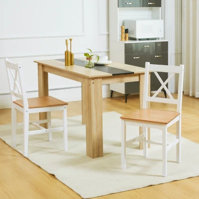 HOMCOM Set aus 2 Esszimmerstühlen aus massivem Holz, Küchenstühle im Landhausstil mit überkreuzter Rückenlehne in Weiß und Eiche