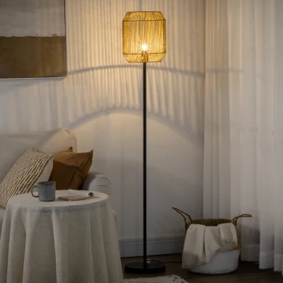HOMCOM Stehlampe für das Wohnzimmer mit Lampenschirm aus Papierseil in natürlicher Optik Glocke E27 Max. 40W - Ø 26 x 164H cm