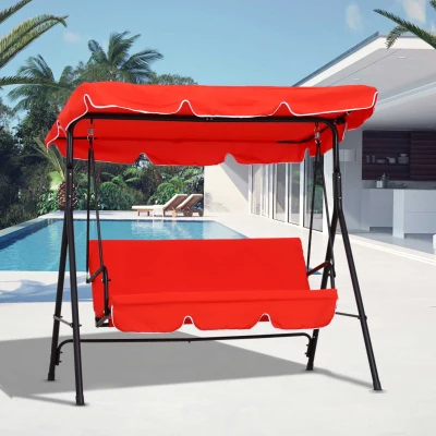 Outsunny Gartenliege 3-Sitzer Verstellbares Dach Kissen Sitz und Rücken 1,72L x 1,1B x 1,52H m Stahl Schwarz Polyester Rot
