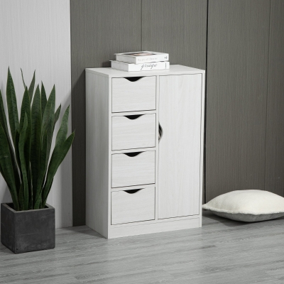 HOMCOM Aufbewahrungsschrank Sideboard Kommode modern 1 Schrank und 4 Schubladen - aus Holz - für Wohnzimmer, Küche, Eingangsbereich, Esszimmer - weiß