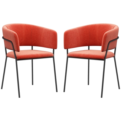 HOMCOM 2er-Set Esszimmerstühle mit Stahlbeinen, gepolsterte Sitzfläche aus samtigem Stoff, Orange