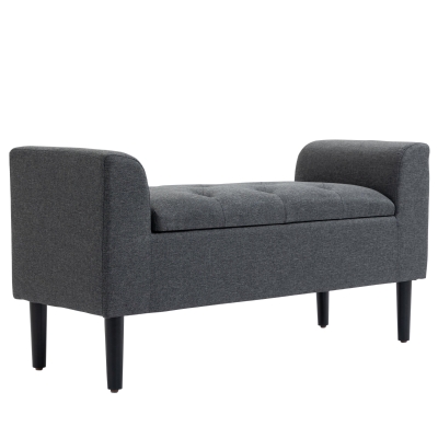 HOMCOM Banc avec Espace de Rangement, Banc Rembourré en Imitation Lin, Tabouret Supportant jusqu'à 130 kg, Boîte de Rangement, pour Salon Chambre Couloir, 116 x 44 x 58 cm Gris foncé