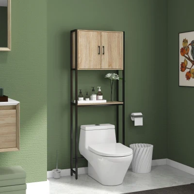 kleankin Toilettenregal Badezimmermöbel über Toilette WC mit 2 Türen und offenem Regal