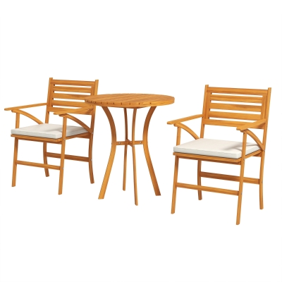 Outsunny Gartenmöbel-Set 3-teilig 2 Sessel mit abnehmbaren Kissen Beistelltisch aus Kiefernholz Braun