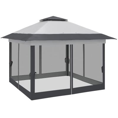 Outsunny Gartenpavillon Pop-up Pavillon aus Stahl Polyester Moskitonetze + Transporttasche mit Rollen Grau