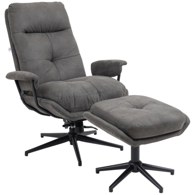 HOMCOM Fauteuil relaxant avec ottomane, fauteuil avec repose-pieds, dossier réglable ; microfibre, gris foncé
