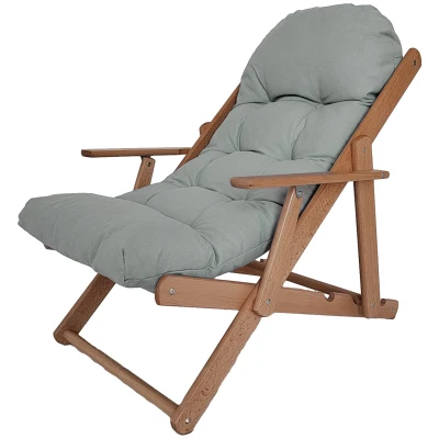 HOMCOM Verstellbarer Klapp- und neigbarer Loungesessel aus Holz, bequemer Relaxsessel mit dick gepolstertem Kissen