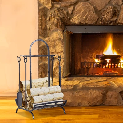 Outsunny Kaminholzträger - Range-Buche Kaminholzträger - Multi-Zubehör Maße 45L x 40B x 78H cm Stahl Schwarz