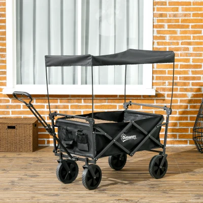 Outsunny Chariot avec toit, pliable, capacité de 110L, cadre en acier, 97x52x105 cm, Noir