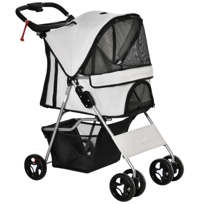 PawHut Buggy-Kinderwagen für Hunde 75L x 46B x 94H cm faltbar wasserdicht 600D Oxford-Gewebe 4 Räder grau