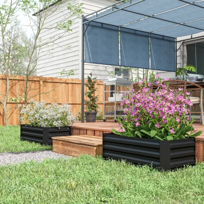 Outsunny Set mit 2 Hochbeeten für den Garten Maße 100L x 50B x 30H cm - gewelltes Stahlblech in Grau