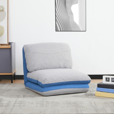 HOMCOM Bodenstuhl - Klappbare Gästematratze - Umwandelbarer Stuhl - Verstellbare Rückenlehne in 5 Positionen - Polyester-Leinenoptik Hellgrau Blau
