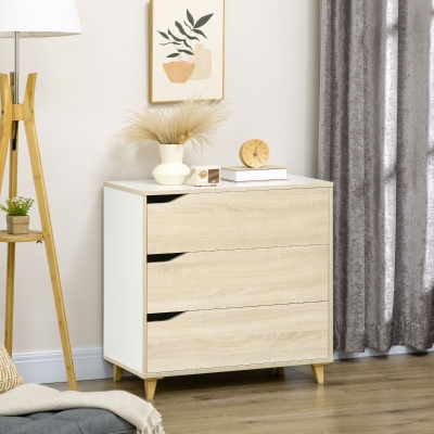 HOMCOM Kommode mit 3 Schubladen Aufbewahrungsschrank Zweifarbig Weiß und Holz-Optik - 75 x 42 x 75 cm
