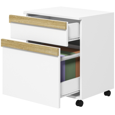 Vinsetto Büroschrank auf Rollen mit 2 ausziehbaren Schubladen, 48 x 40 x 59,5 cm, Weiß