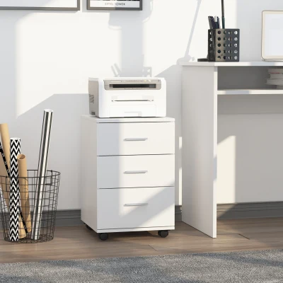 HOMCOM Bürocontainer Büroaufbewahrung auf Rollen 3 abschließbare Schubladen 40 x 40 x 61,5 cm Weiß