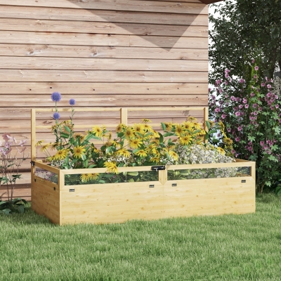 Outsunny Jardinière surélevée en bois pour plantes aromatiques, résistante aux intempéries, avec 1 treillis, 183 x 98,5 x 95 cm, Bois naturel