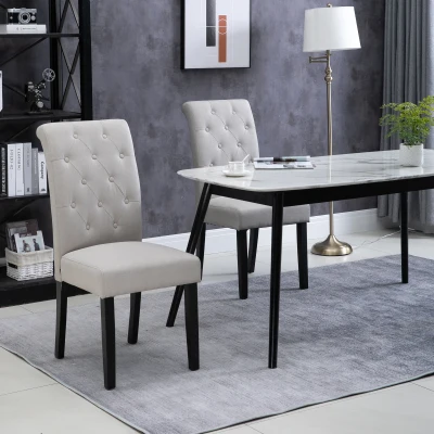 HOMCOM Set mit 2 Esszimmerstühlen Esszimmerstuhl Großer Komfort Massivholzbeine Leinen 47 x 61 x 101 cm