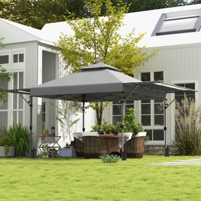 Outsunny Garten Pop-Up Pavillon Faltbar 5 x 3 m, Oxford-Gewebe mit 2 verstellbaren Seitenwänden, Transporttasche mit Rollen inklusive