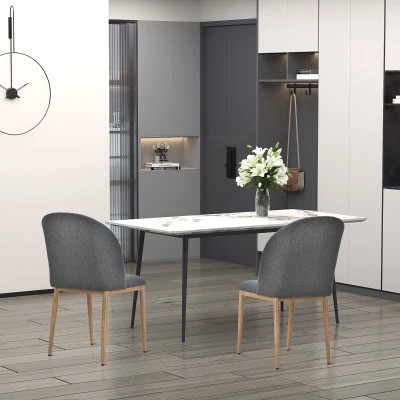 HOMCOM Set mit 2 Diningstühlen Esszimmerstühle mit Metallbeinen in Holzoptik 50 x 58 x 85 cm Grau