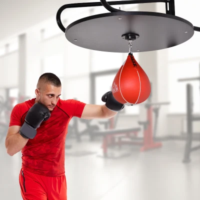 HOMCOM Punching Ball Speedball Boxen mit drehbarer Plattform + Luftpumpe Höhenverstellbar Stahl synthetische Beschichtung Rot Schwarz